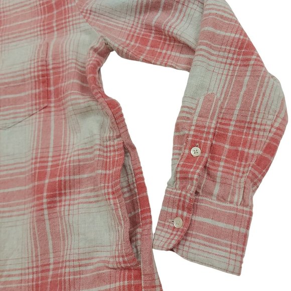 Madewell Flannel Shirt Womens XXS Pink Beige Cozy Plaid Oversized Long Sleeve - Picture 5 of 11